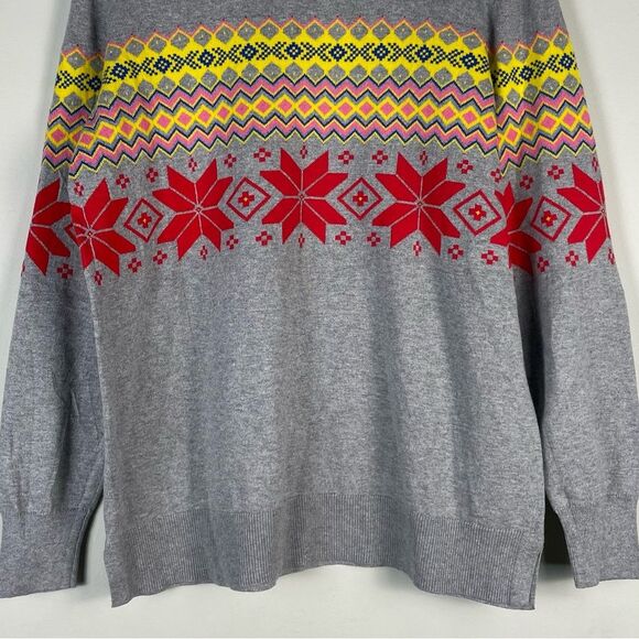 GAP Fair Isle Snowflake Gray Crewneck Sweater Sz Medium NEW‎ Cotton Lightweight - Picture 3 of 9